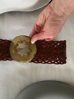 Moroccan Soussan Designs Woven Braided Hip Leather Belt with gold/silver buckle